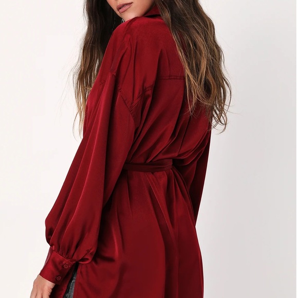 Lulus Elegant Red Satin Blouse - Picture 2 of 6